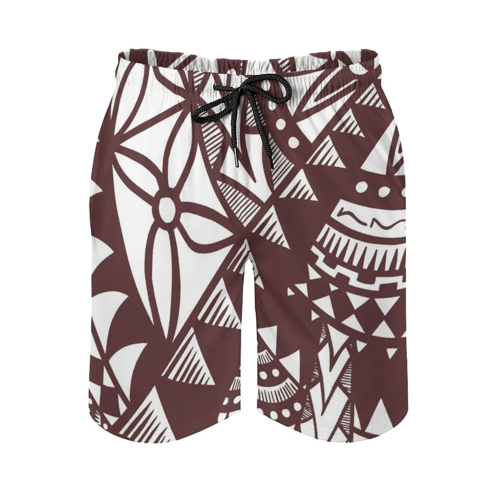 

Pacific Island Pattern 2-Brown Men's Sport Running Beach Shorts Trunk Pants With Mesh Lining Trunks Shorts Pacific Patterns