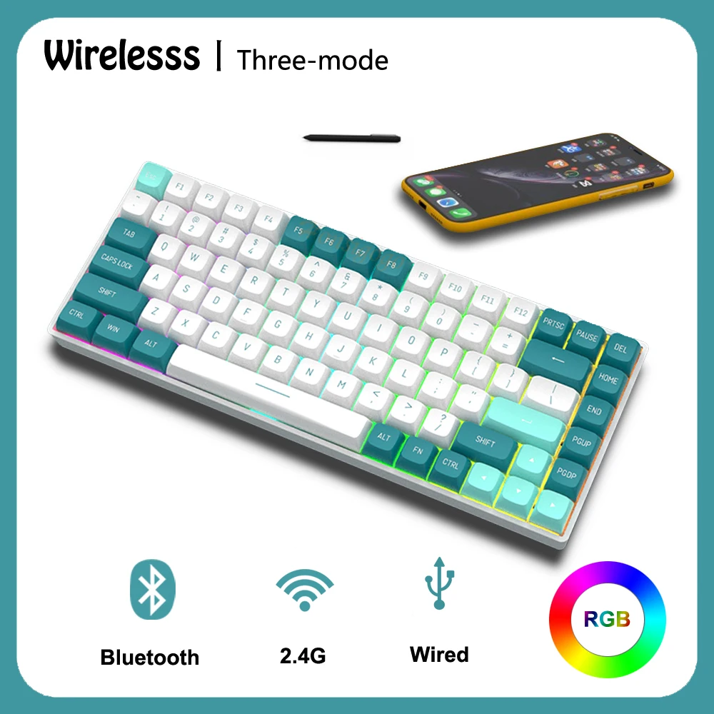 

Honsigogo 75% RGB Backlit Blue Green Shortcut USB Mechanical Keyboard Bluetooth Wireless Claviers for PC Gamer Cabinet FL Esport