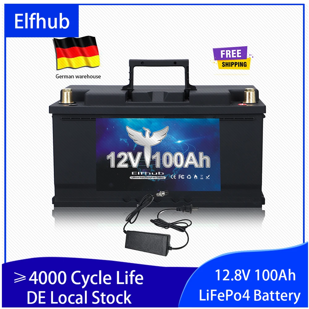 

LiFePO4 Battery 12V 100AH Battery Lithium Iron Phosphate Battery Built-in BMS for Solar Power System RV House Trolling Motor