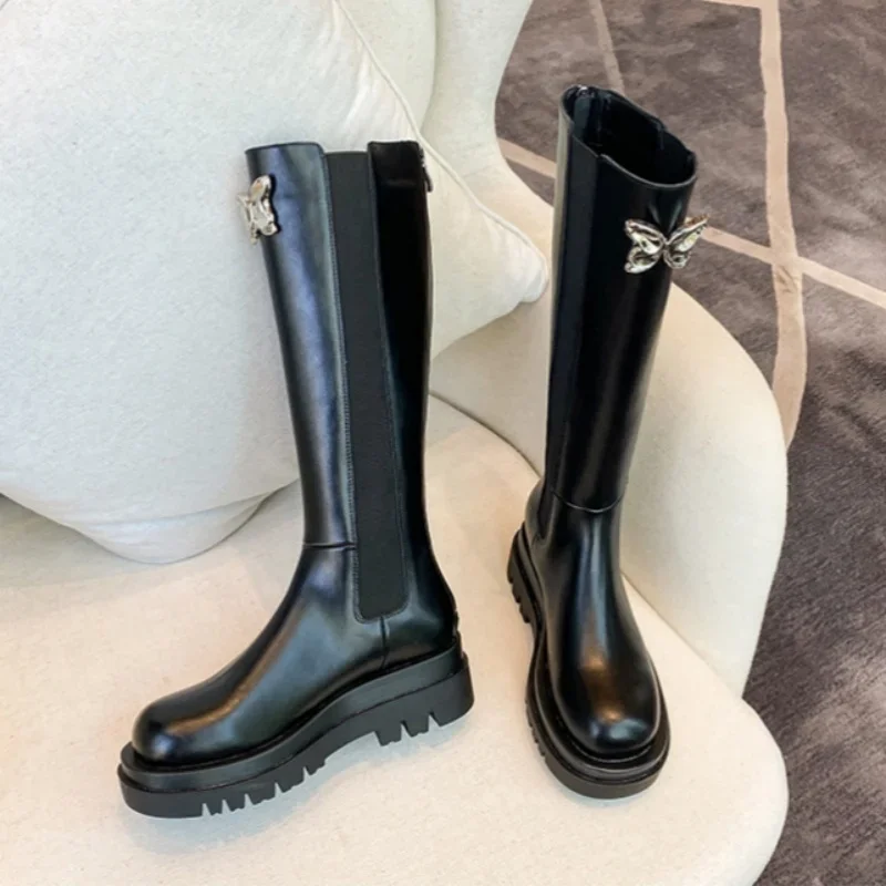 Ботинки женские длинные с круглым носком модные роскошные дизайнерские