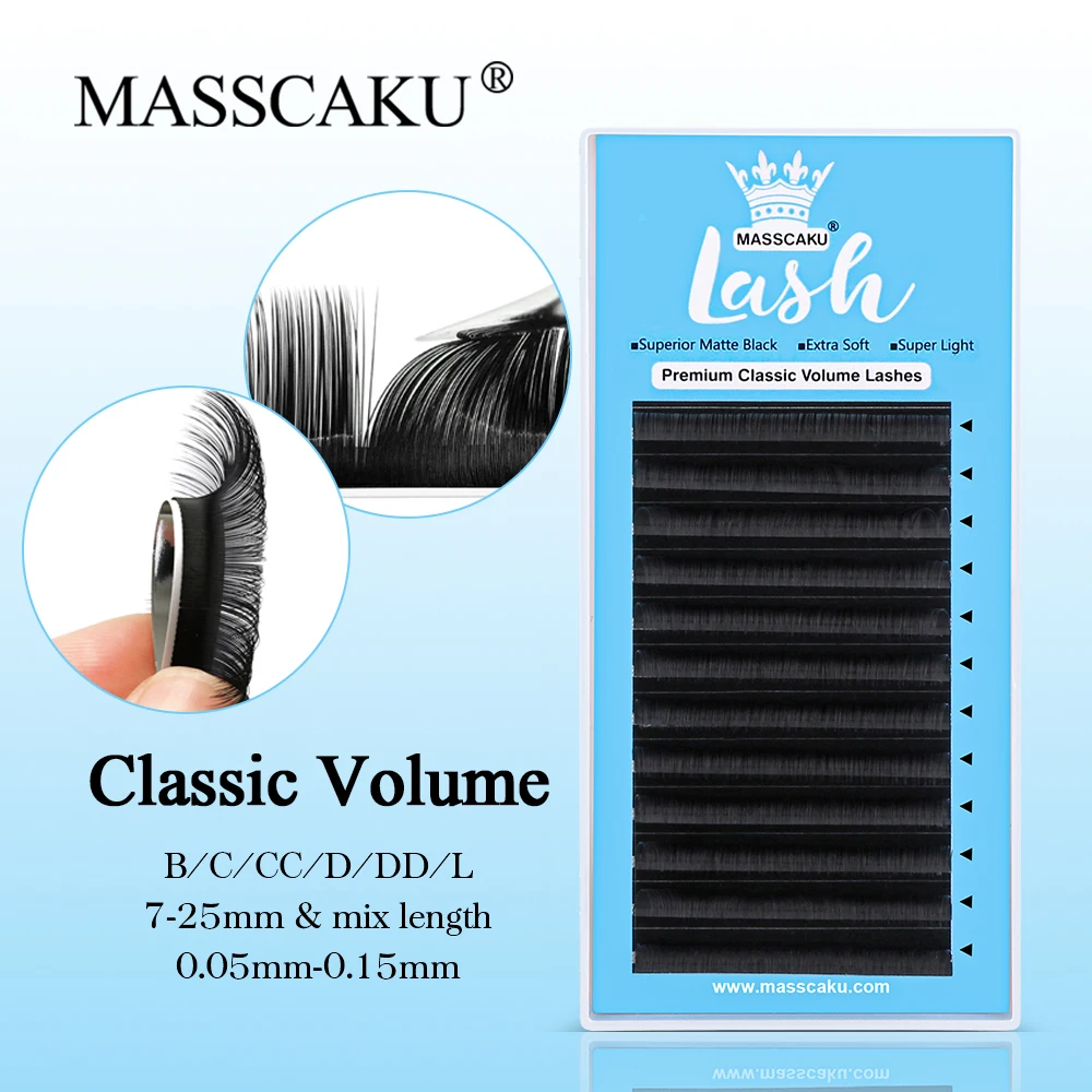 

Masscaku Eyelash Extension D Curl 0.07 13mm 12 Rows Tray Individual Lashes Dark Black Mink Lashes For Professional Salon Use