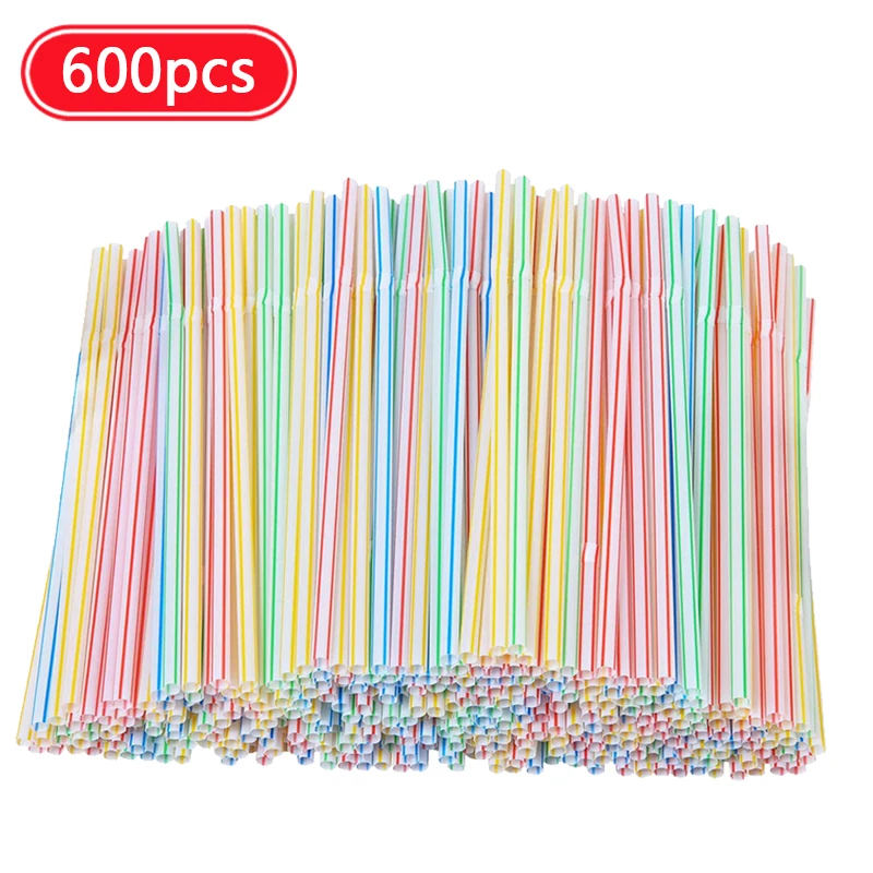 

100-600Pcs Disposable Stripe Plastic Straws for Party Cocktail Accessories Elbow Drinks Supplies Kitchen Beverage Straw Plaatic