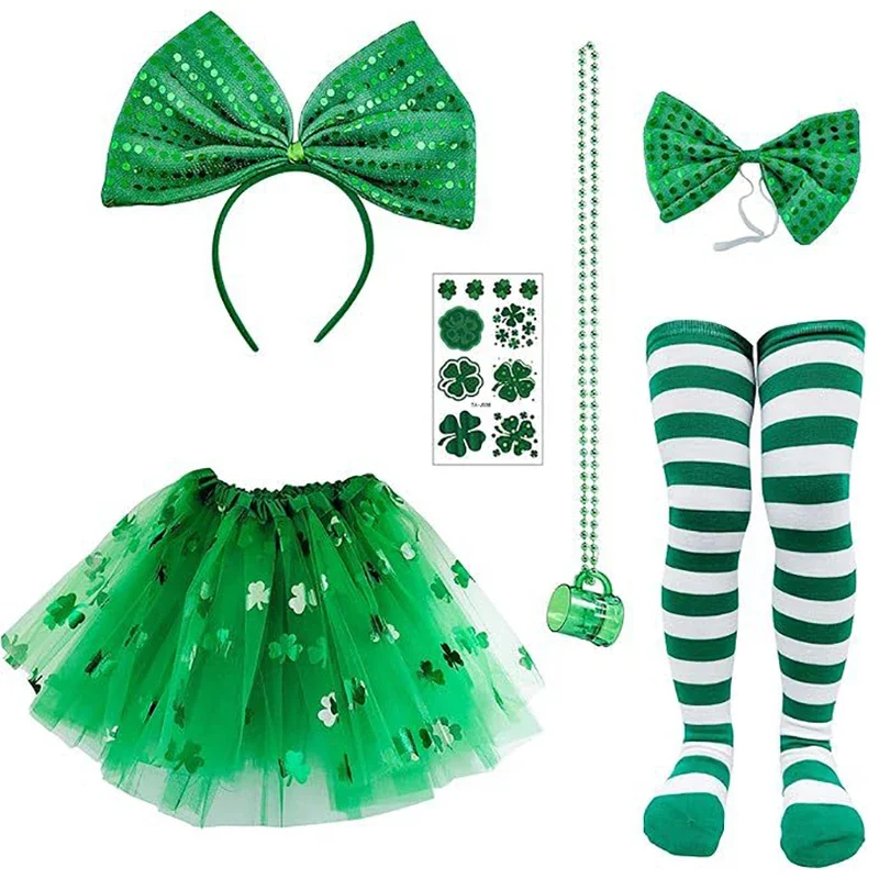 Комплект из 6 предметов зеленая юбка-пачка женские и детские головные уборы носки