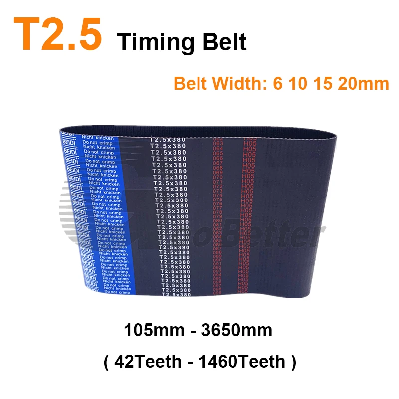 

Width 6 10 15 20mm T2.5 Rubber Timing Belt Pitch Length 105 120 130 145 157.5 160 172.5 200 230 245 265mm