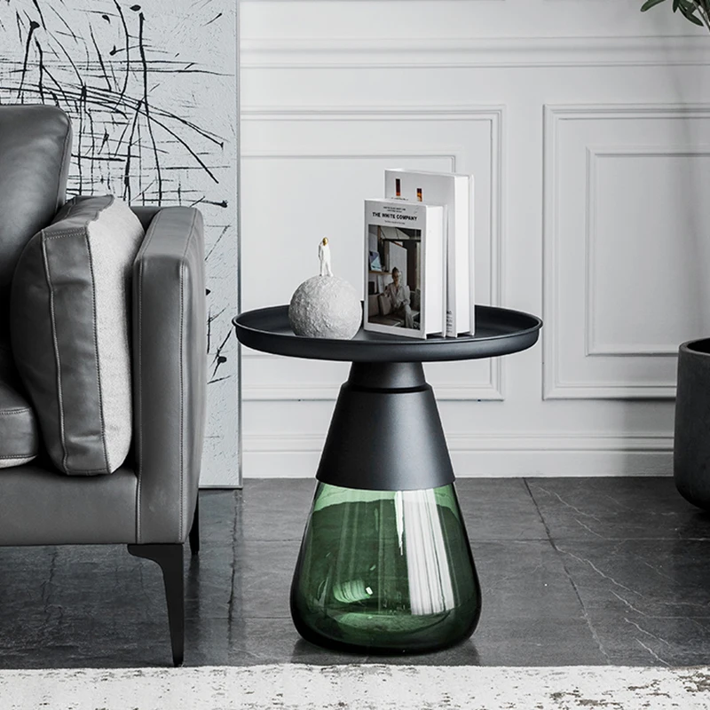 

Round Glass Coffee Table Living Room Sofa Metal Corner Table Transparent Bedroom Furniture Side Table Meuble Nordic Furniture