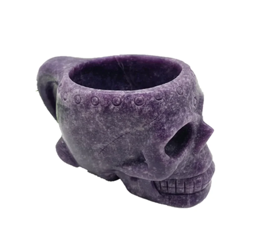 

1 Piece Hand Carved Natural Healing Lepidolite Teacup Crystal Quartz Skull Shape Cup