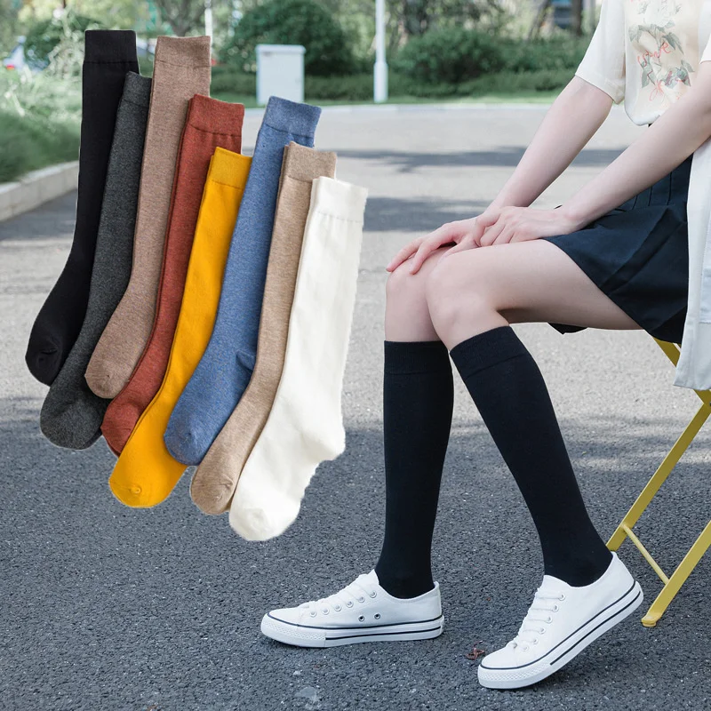 

Women's Socks Cotton Ladies Knee High Soild Color Socks Women Student Socks School Party Street Dancing Knee Sock Gift For Girl