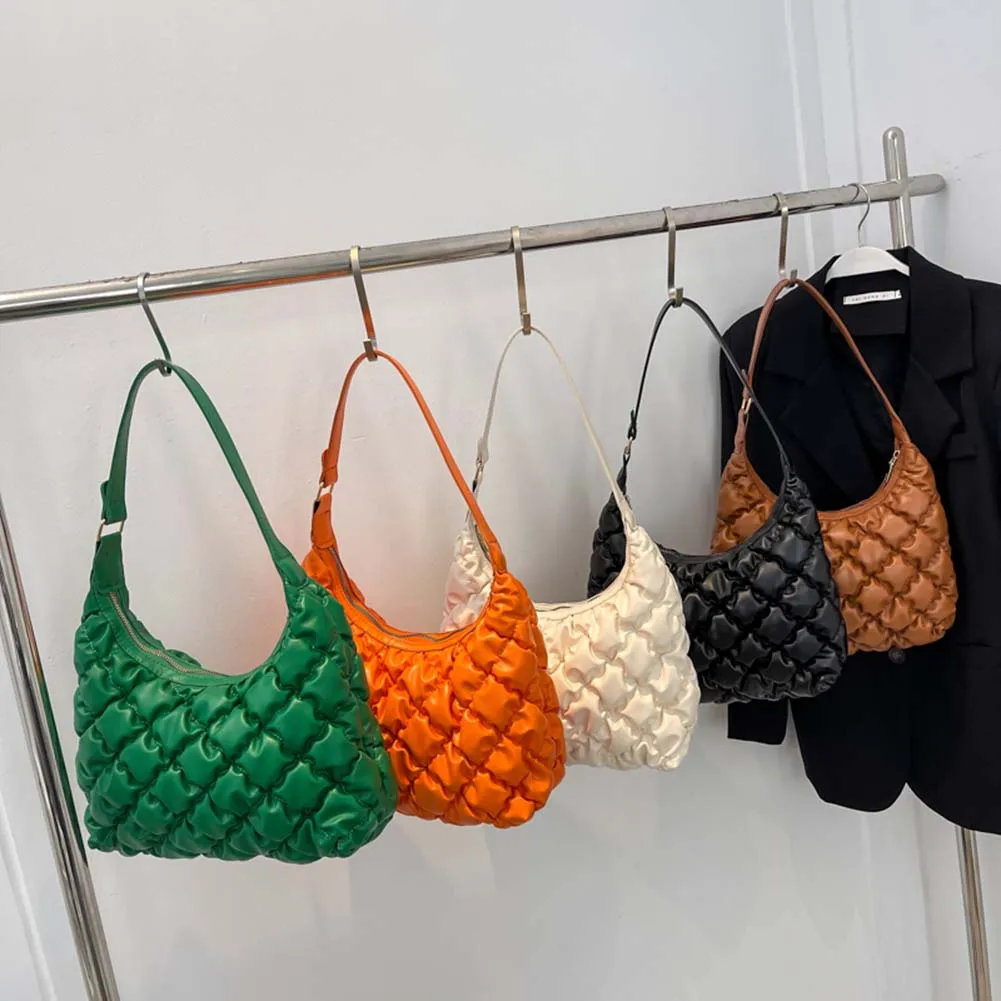 

Fashion Women Quilted Rhombic Pattern Shoulder Bag PU Leather Female Solid Color Underarm Clutch Handbag for Women