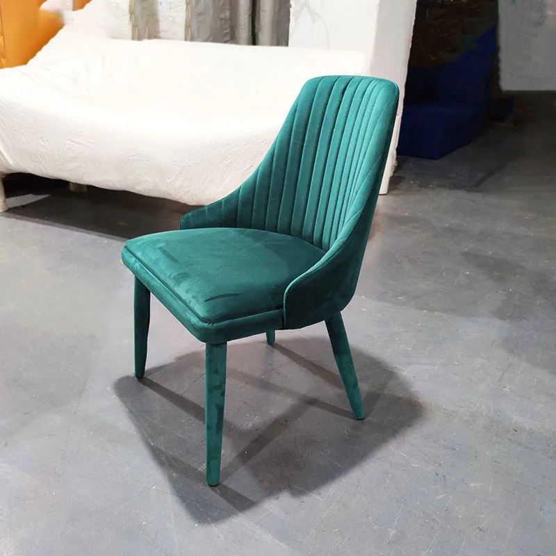 

Italian minimalist back dining chair, commercial coffee shop, restaurant designer, dark green cloth upholstered back dining chai