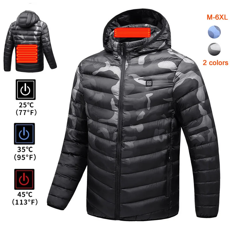 

Уличные теплые куртки, Мужская водонепроницаемая зимняя куртка с электрическим подогревом и USB, теплое пальто, одежда с подогревом, хлопков...