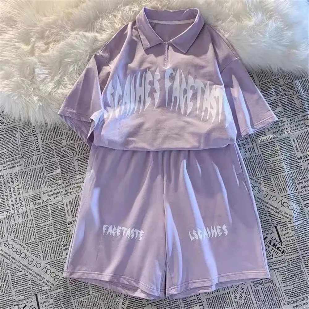 Женский спортивный костюм из двух предметов готический уличный стиль свободные