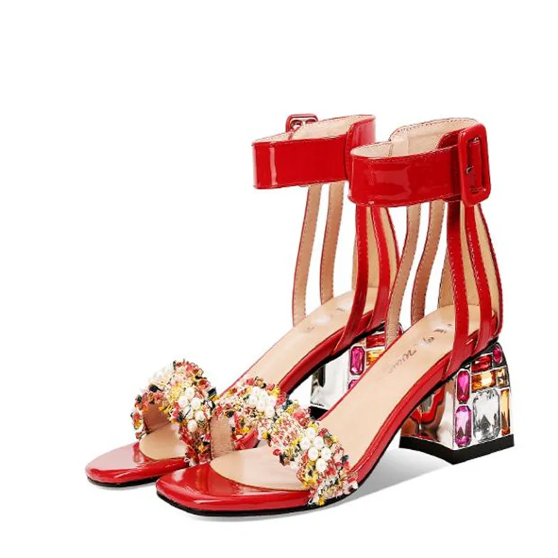 

Женские босоножки стразы на Высоком толстом каблуке, модные сандалии со стразами, Корейская версия, лето