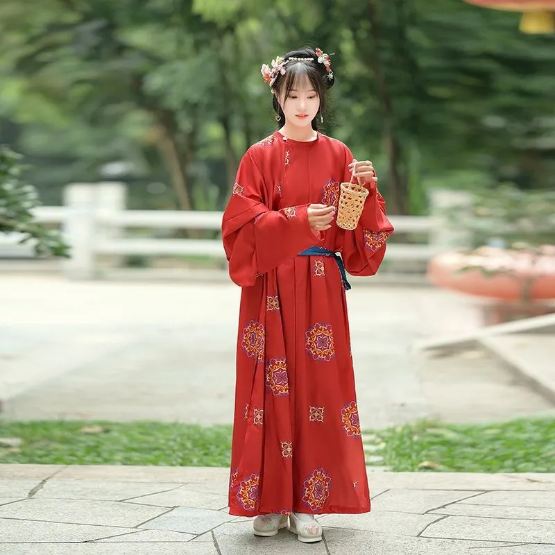 Платье Hanfu с круглым вырезом для пар Красивая зеленая одежда фотоальбом принтом