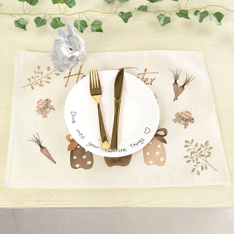 

1pc Easter Bunny Table Runner Linen Long Table Cover Home Decoration Anti-stain Table Mat Tea Table Cloth Easter Party Decorting