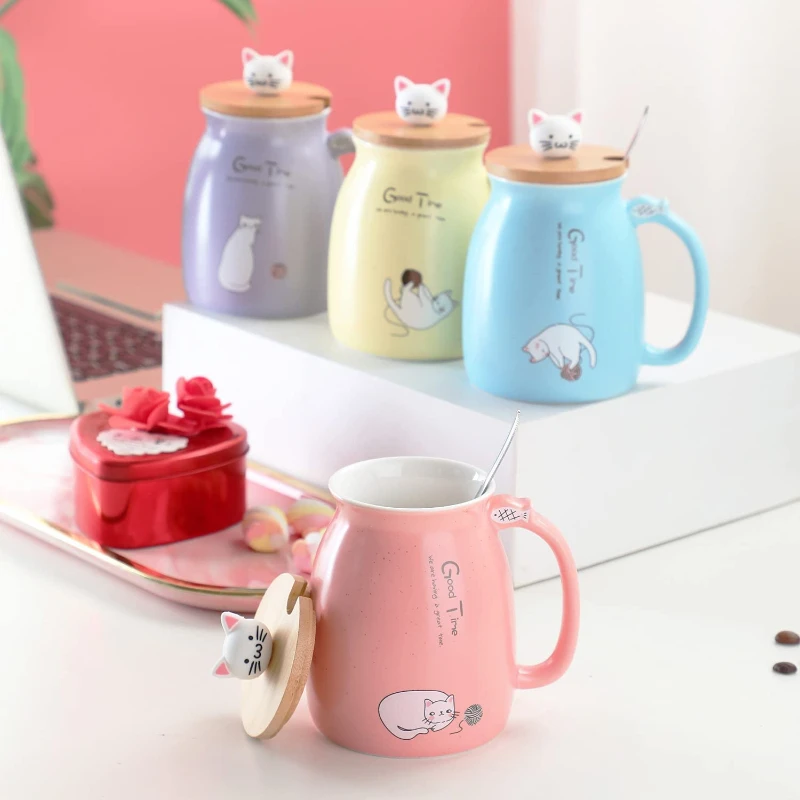 

Cat Cup Cute Ceramic Mug Cup with Cute Cat Cover Stainless Steel Spoon Novel Morning Cup Kupa Bardak Tea Milk Christmas Cup