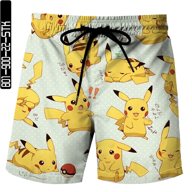 

Kawaii summer cute pokemon Pikachu pattern 3D printing shorts summer loose beach pants fashion casual men and women shorts