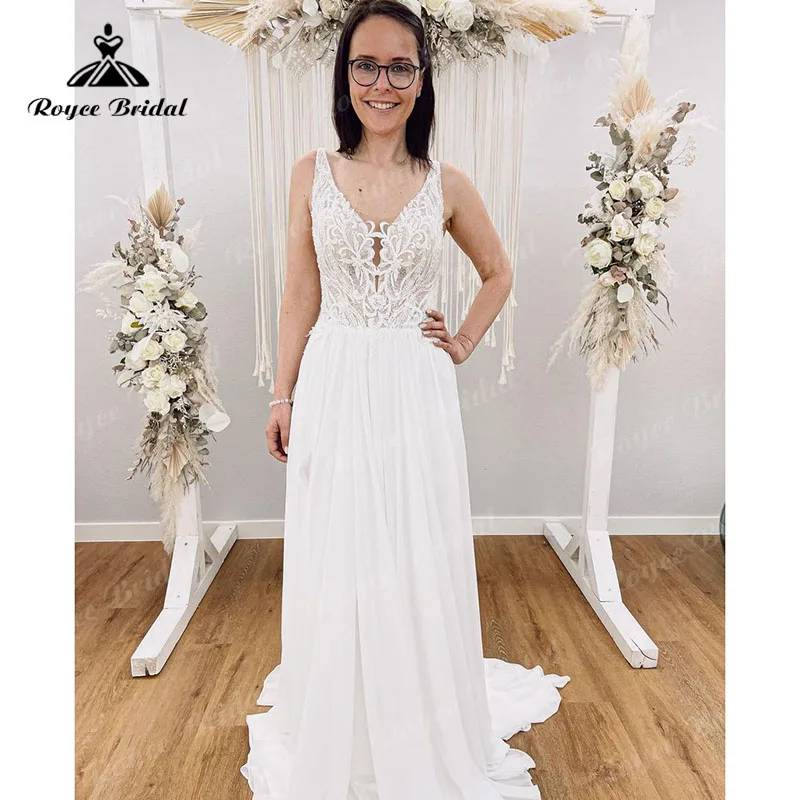 

Женское свадебное платье со шлейфом, V-образным вырезом и открытой спиной