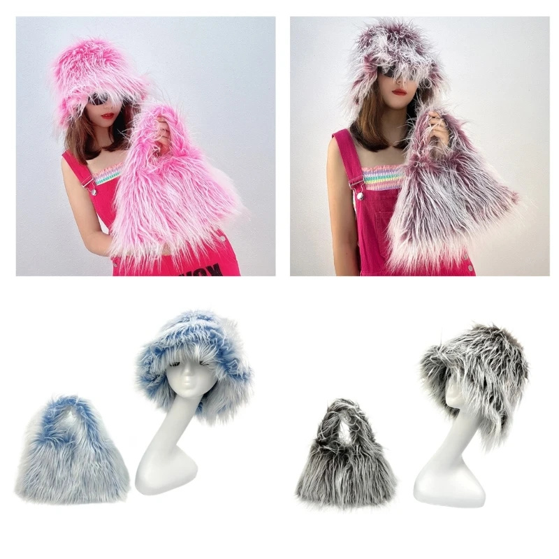 

Шапка-рыбак для девочек Y2K, пушистая сумка-тоут, нечеткая шапка-рыбак, подарки, теплая зимняя панама, реквизит для фотосессии,