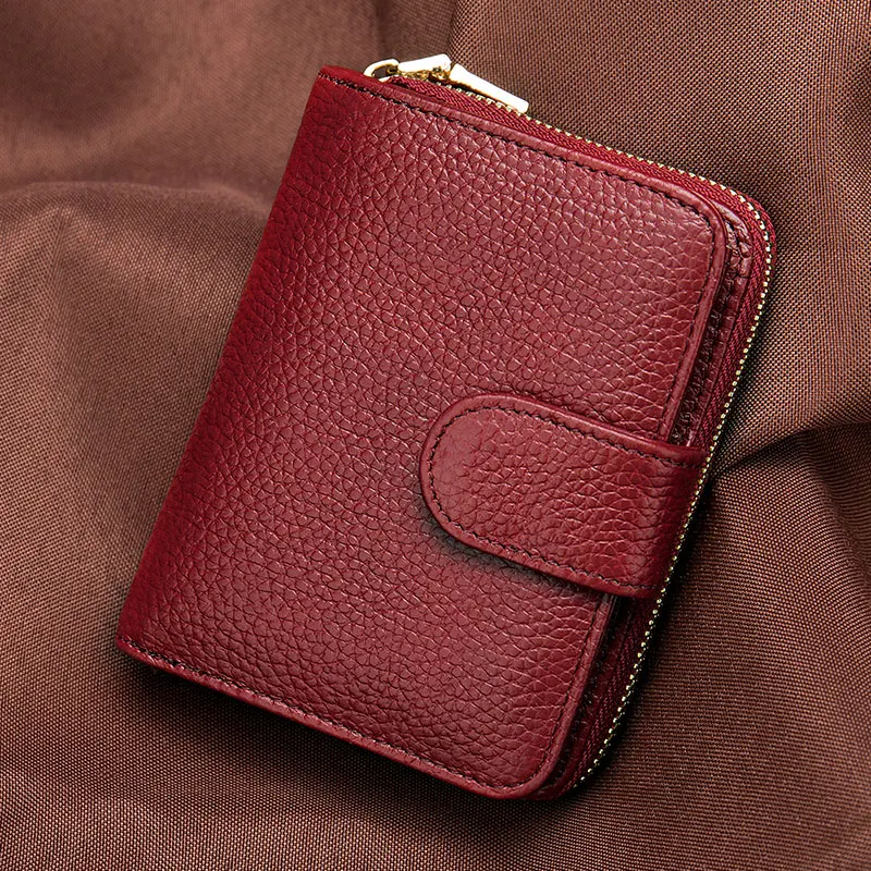 Short Genuine Leather Wallet Women First Layer Cowhide Card Holders High Capacity Female Billfold Multifunctional Coin Purses
