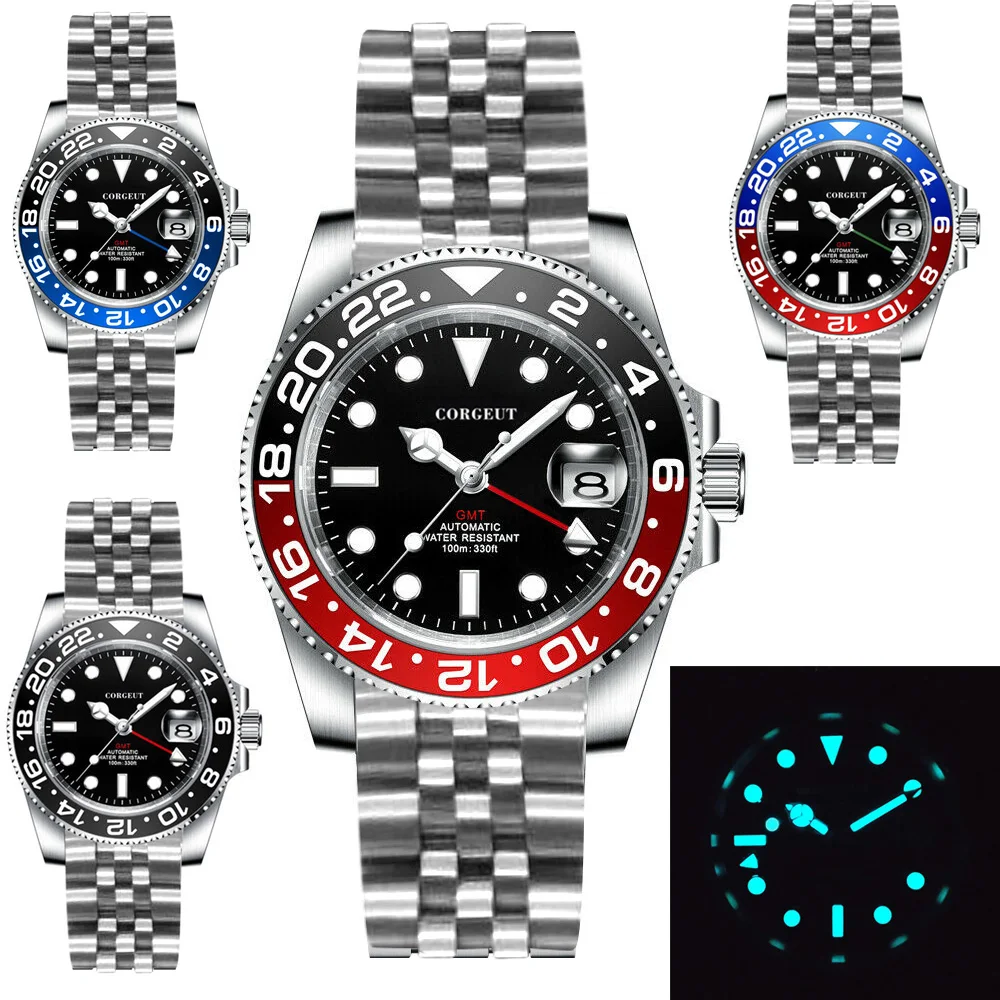 

Luxury Corgeut GMT Watches Automatic Mechanical Wristwatches 10Bar Waterproof Sapphire Lume Steel Sports Diving Watch for Men