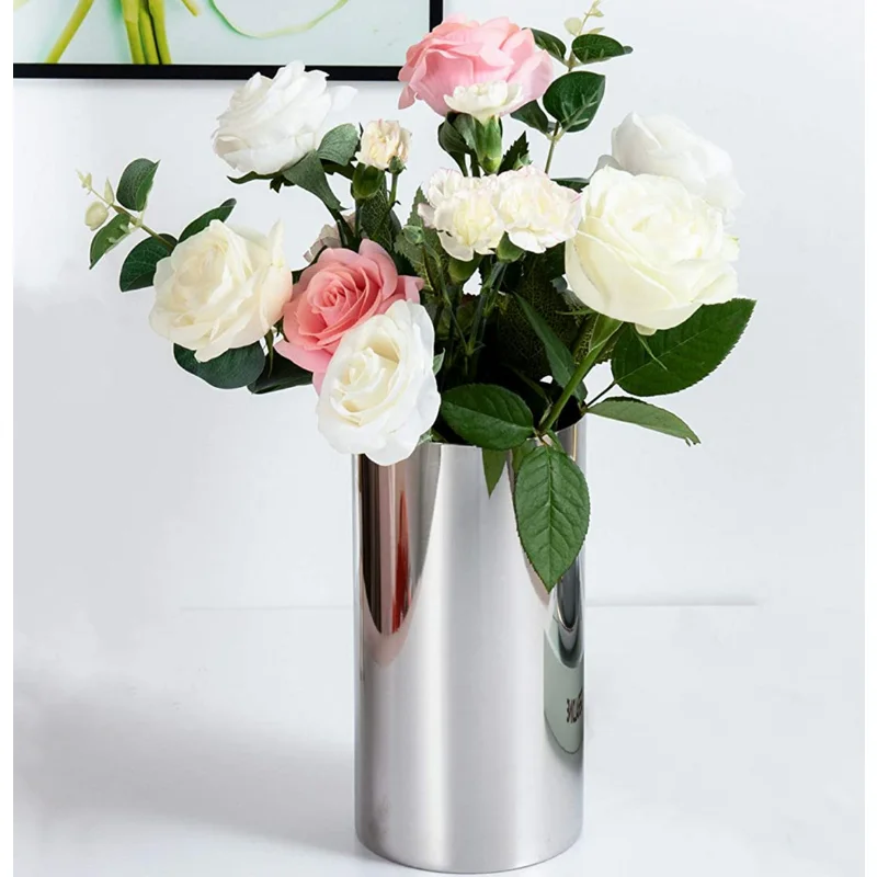 

Light Luxury Ceramic Electroplating Vase Living Room Porch Cylindrical Straight Tube Flower Ware Simple Soft Decoration