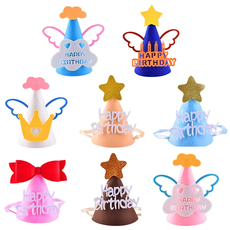 

Cute Cartoon Kid Handmade Flower Felt Cloth Birthday Hat Party Hat Baby Shower Headwear Happy Birthday Hat Kids Party Decoration
