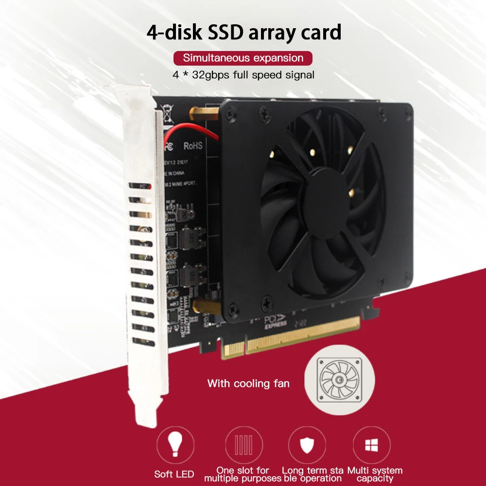 

4 Sets Of NVME RAID PCI-E X16 Split Card PCI-EX16 NVME M.2 MKEY SSD RAID Array Expansion Adapter Motherboard PCI-E Split Card