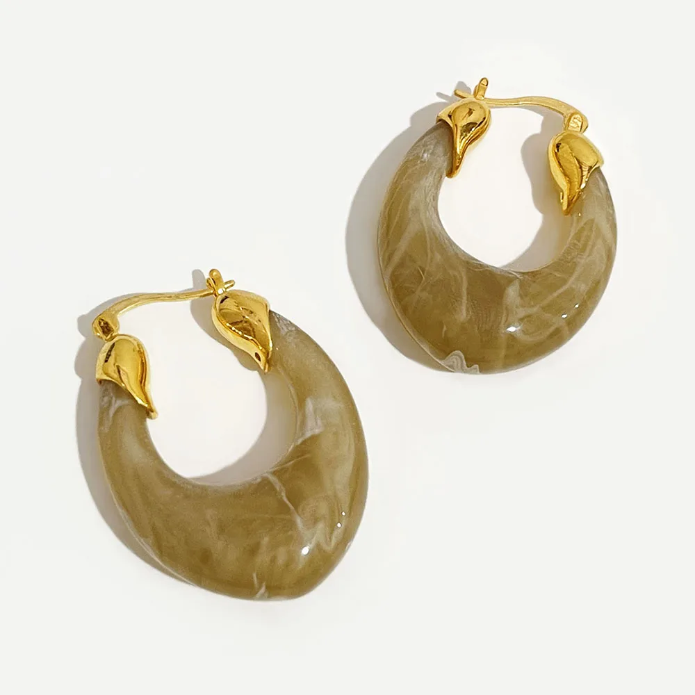 

Peri'sBox Vintage Elegant Oval Resin Hoop Earrings for Women Statement Huggie Earring Fashion Jewelry Party Gifts сережки женщин
