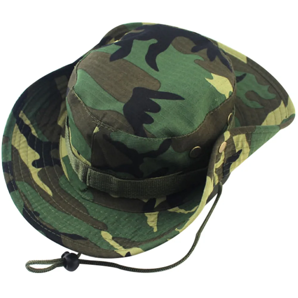 

Fashion Military Camouflage Bucket Hats Jungle Camo Fisherman Hat with Wide Brim Sun Fishing Bucket Hat Camping Caps Cotton