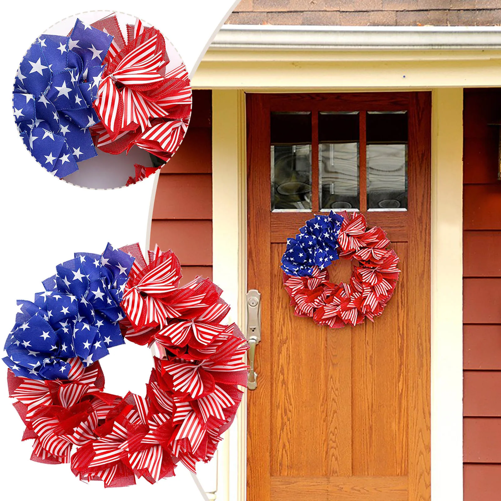 

Independence Day Wreath 4th Of July Patriotic Wreath With Red White Decor For Front Door Memorial Veterans Day Wicker Heart