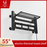 Bathroom Electric Bowel Warmer Bath Heating Towel Shelf Rack Household Free of Punch Warm Dryer Shelf Heated Towel Rail Black