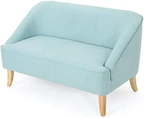 

Mid-Century Modern Fabric Loveseat, Light Blue / Natural