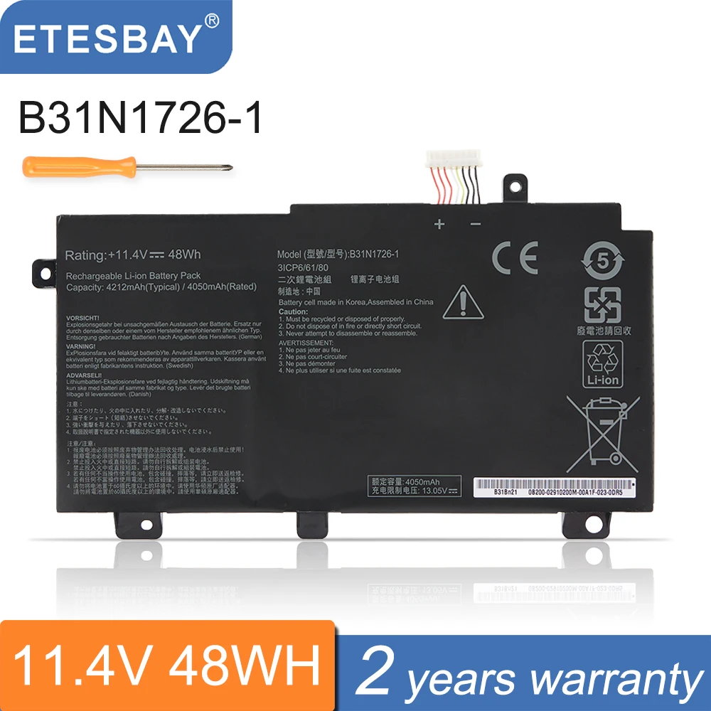 ETESBAY B31N1726 Аккумулятор для ноутбука ASUS TUF Gaming FX80 FX86 FX504 FX504G FX504GM FX505 FX505G FX505DT FX505GE A15 FA506 48Wh