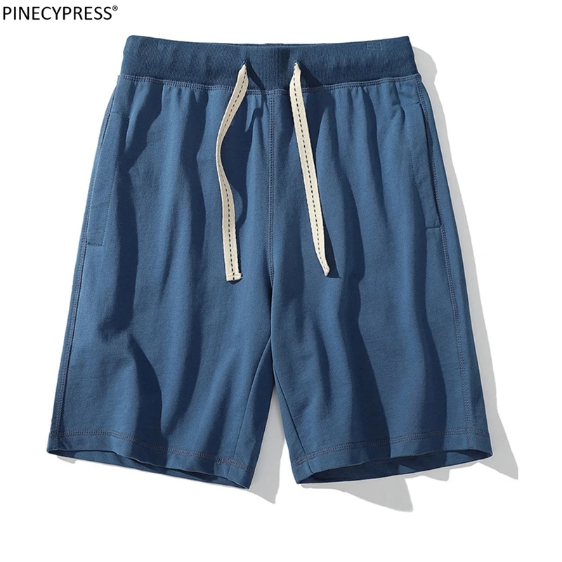 

100% Cotton Summe High Quality Man Clothing Knee Length Loose Pockets Plain Drawstring Elastic Waist Straight Men Casual Shorts