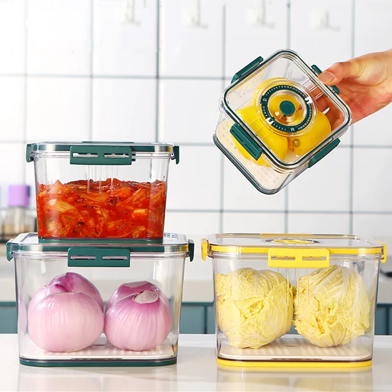 

Контейнер для хранения в холодильнике большой емкости с таймером, контейнер из материала для домашних животных, кухонный органайзер для хо...