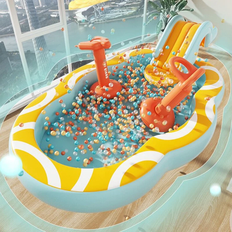 

Inflatable Swimming Pool with Slides Sun Shade Pump 2.1M-3M Large Family Children Baby Play Outdoor Pool Folding Pool for Garden