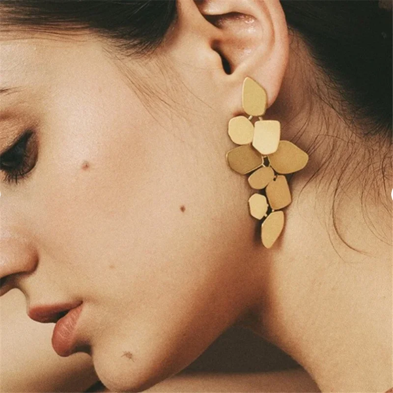 

Statement Leaves Chandelier Earrings Brass Geometric Minimalist Bridesmaid Jewelry Metal Large Gold Tone Party Going out Earring