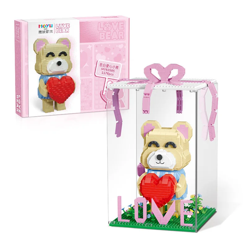 MY Mini Blocks Valentines Day LOVE Cartoon Bear Building Bricks Toys for Children Gifts Birthday Wedding Present Add Display Box