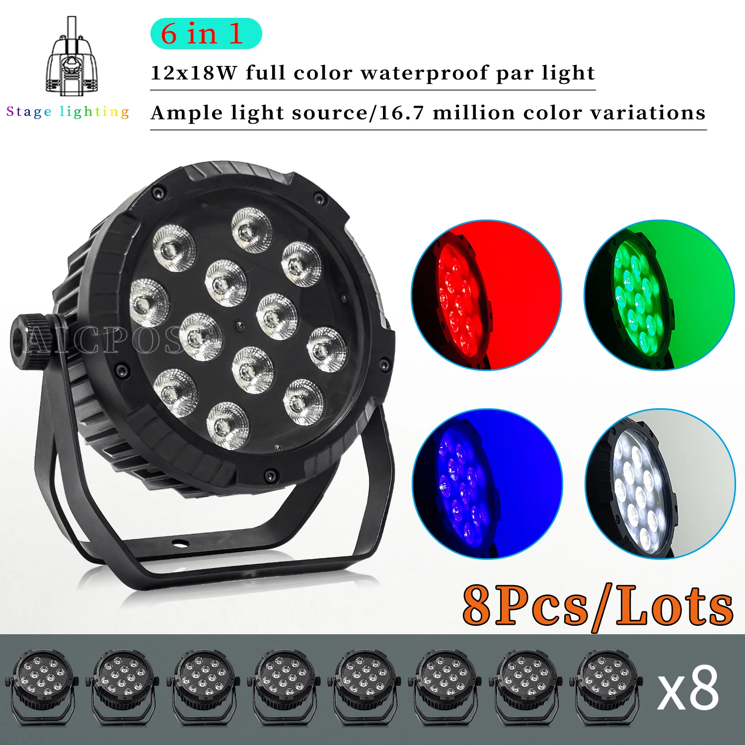 

8Pcs/Lots IP65 Waterproof 12x12W 4 in 1 12x18W RGBWA UV 6 in 1 LED Par Light Outdoor Performance Party DJ Disco Light