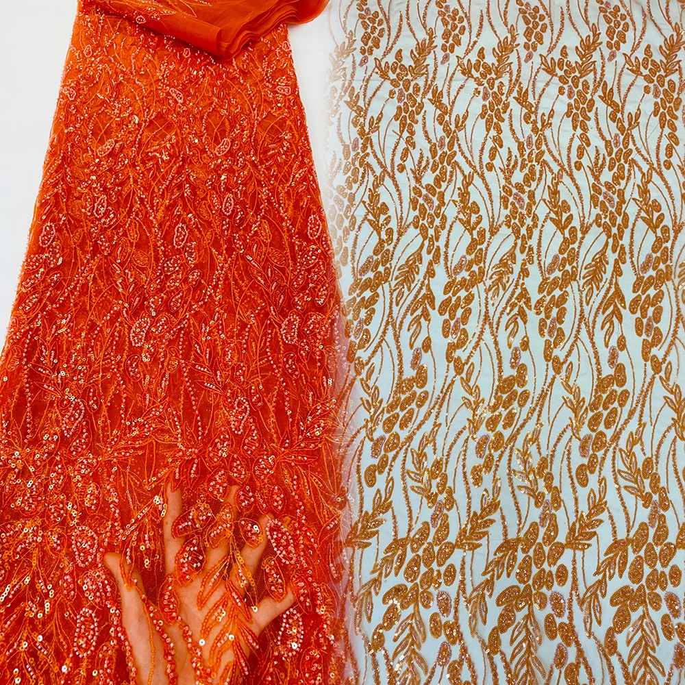 

Sinya 9 Colors African Nigerian French Tulle Embroidery Sequins Lace Fabric High Quality Luxury Beaded Lace Fabric For Wedding