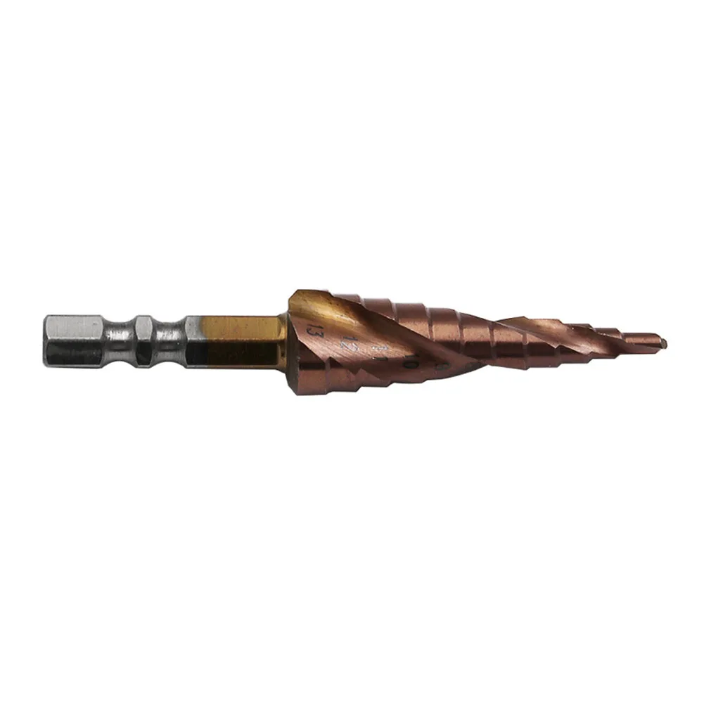 

1pc HSS-Co M35 Cobalt Step Drill Bit Double Edged Spiral Groove Ladder Drill Hole Cutter 3-13mm 1/4Inch Hex Metal Drill Bit Tool