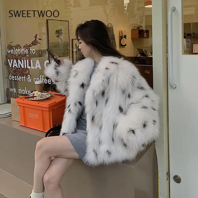 Women's Winter New Fox Fur Imitation Coat Young Short Han Edition Leopard Print Fashion Fur Coat Casual Jacket Contracted Slim