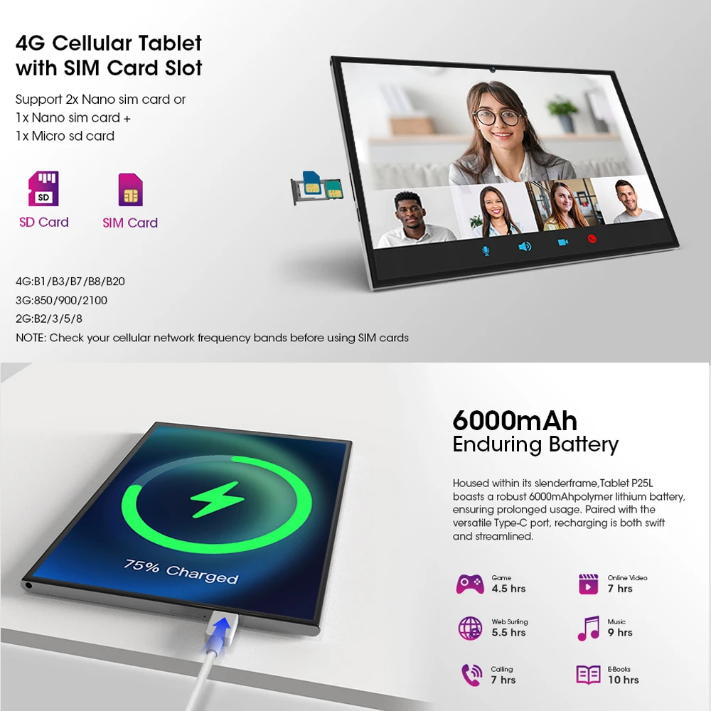 Планшет CWOWDEFU Android 14 4G SIM 8 ГБ 128 5G Wi-Fi 5 + МП