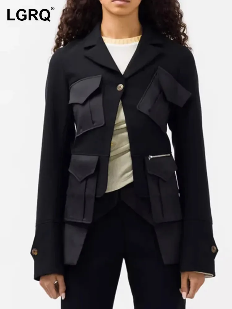 

Блейзер LGRQ в стиле пэчворк с карманами, нишевой дизайн, женская уличная одежда, повседневная модная куртка на одной пуговице, 19F1911