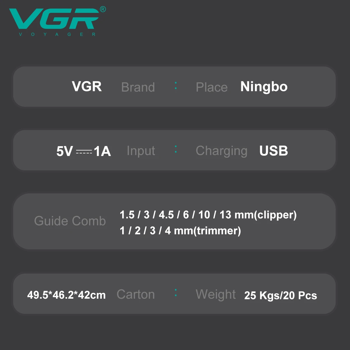 VGR-644 Триммер для волос Профессиональная машинка стрижки Перезаряжаемая машина