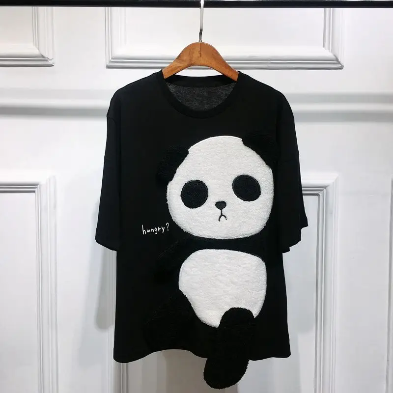 Новинка лета 2021 хлопковая футболка с коротким рукавом и рисунком панды женский