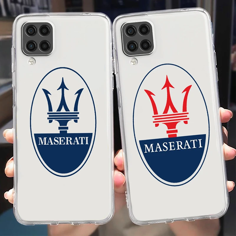 

Luxury Car Maserati Logo Phone Case For Samsung A73 A72 A71 A53 A52 A51 A42 A33 A32 A23 A22 A21S A03 Transparent Cover