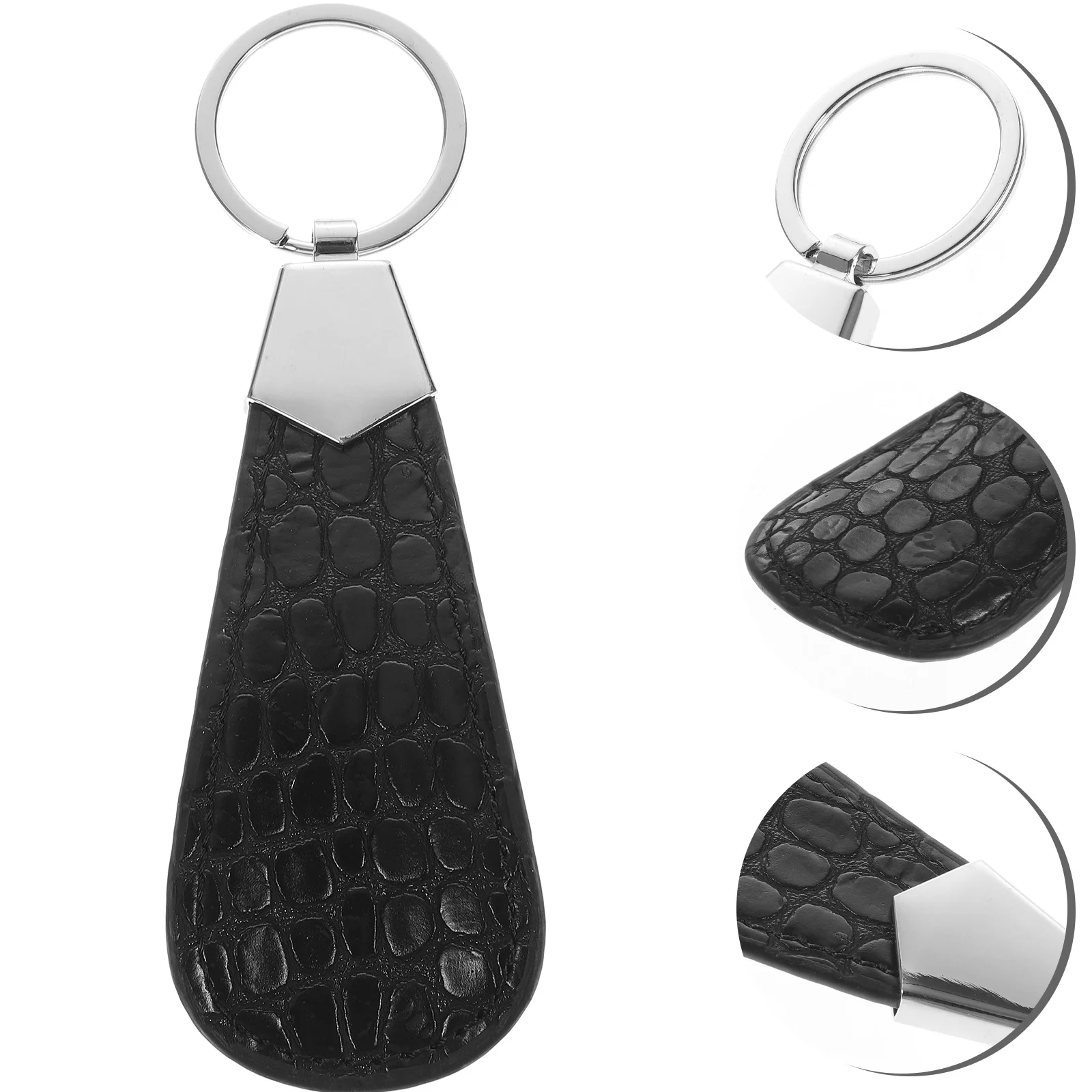 S Shoehorn Keychain Portable Shoe Horns Pendant With Metal Ring For Outdoor Travel ( Black )