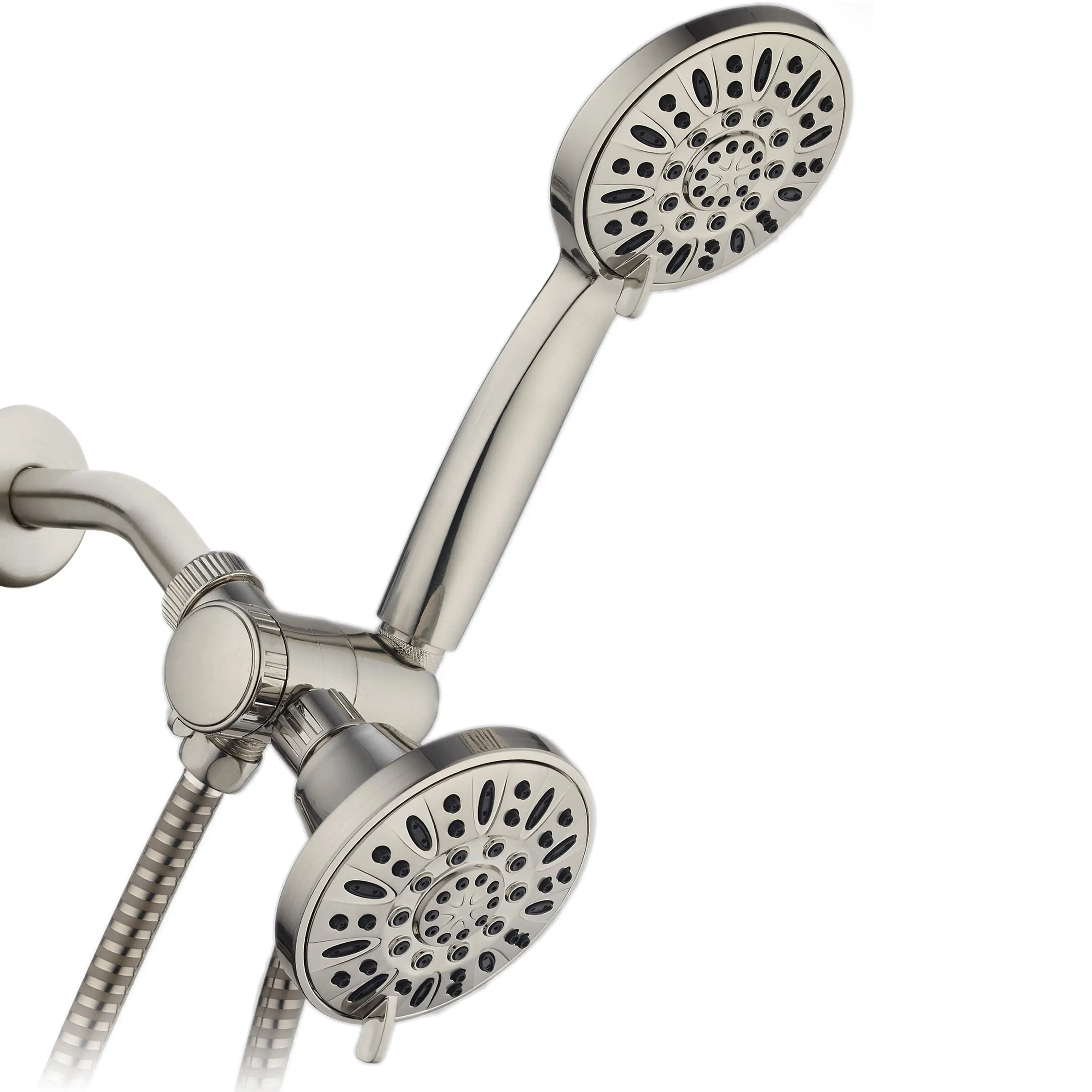

High-Pressure 48-Setting Luxury 3-Way Dual Shower Head Combo with Extra-long 6 Foot Hose & Pause Mode, Brushed Nickel