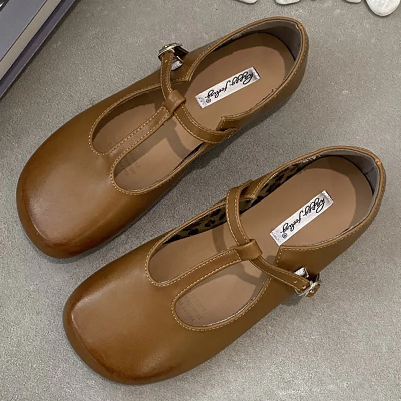 Женские туфли на плоской подошве элегантные уличные мэри джейн с круглым носком